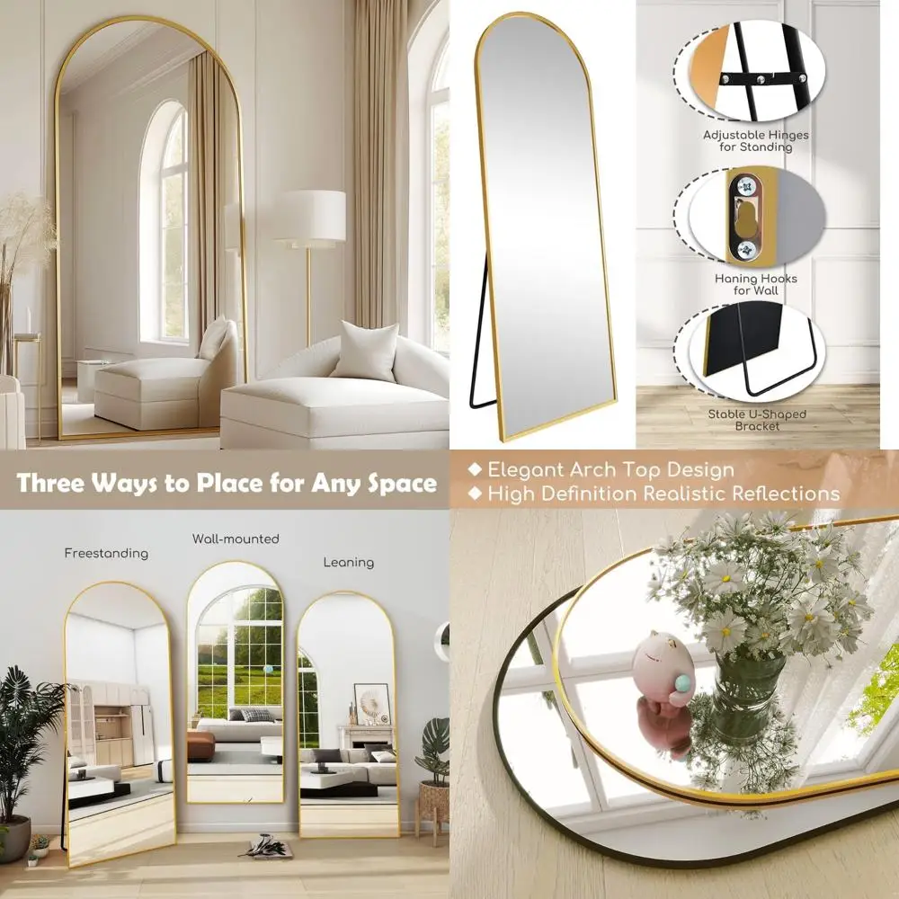 Freestanding Arched Full-Length Mirror, 70 x 26, Aluminum Frame, Modern Design, Suitable for Living Room, Wall-Mount or Leaning