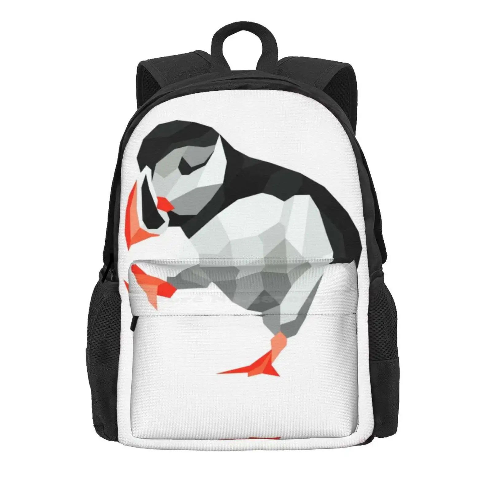 Shubie Dancing Puffin Hot Sale Schoolbag Backpack Fashion Bags Abstract Bright Colourful Shubie Pretty Bird Puffin Blue White