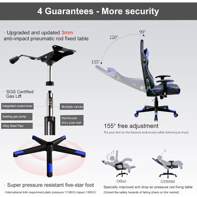 GTRACING Gaming-Stuhl mit Lautsprechern, Bluetooth, Musik, Videospiel-Stuhl, Audio, ergonomisches Design, robustes Büro