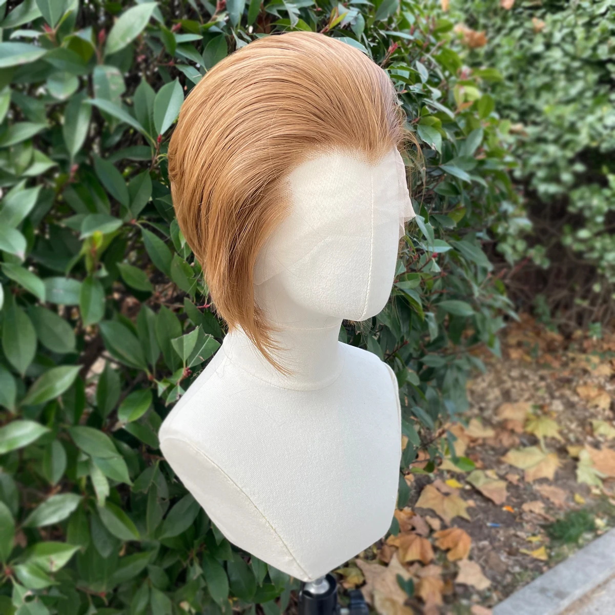 Widow's Peak Honey wig sintetis cokelat untuk pria 13x4 wig Cosplay potong Bob pendek wig untuk wanita dengan kepadatan 150% tanpa lem