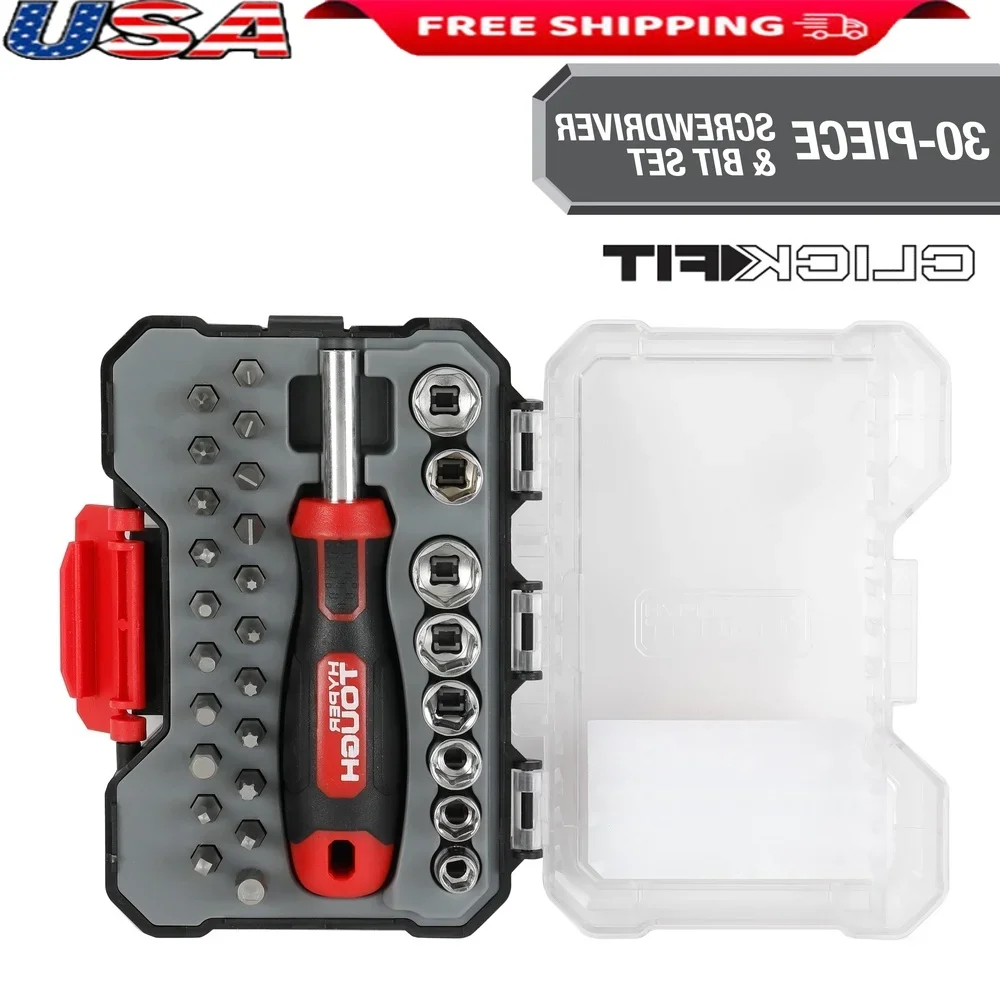 

30 Piece Screwdriver Bit Set Magnetic Holder Click Fit Case Automotive Home Repair Maintenance Heavy Duty Ergonomic Tool Kit
