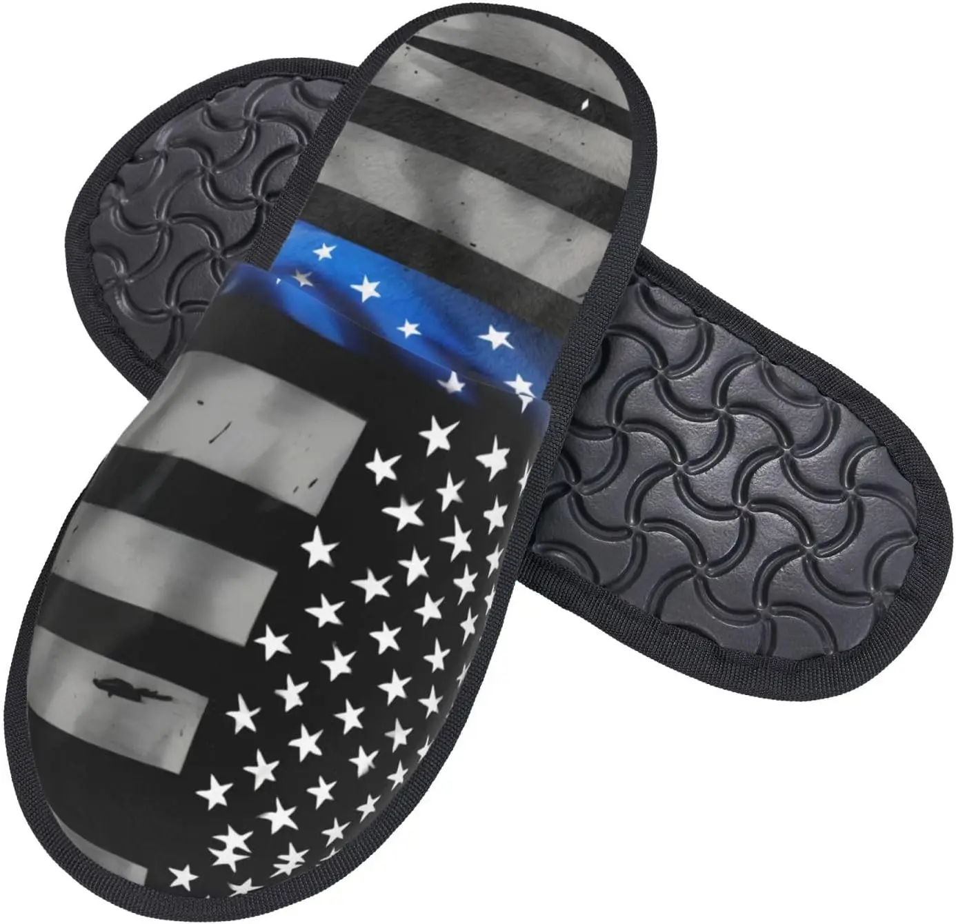 American Blue Line Flag printing Fall Winter Fuzzy Slippers Comfy House Shoes,Portable for Hotel Travel Gifts for Women and Men