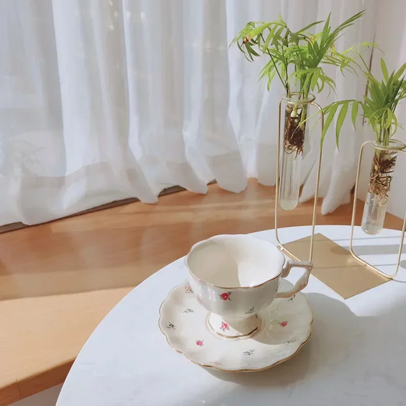 Flower Kettle Cafe Party Drinkware 800ml White Gold Teapot Bone China Coffee Cup  Set 220ml Ceramic Mug Porcelain Tea Cup