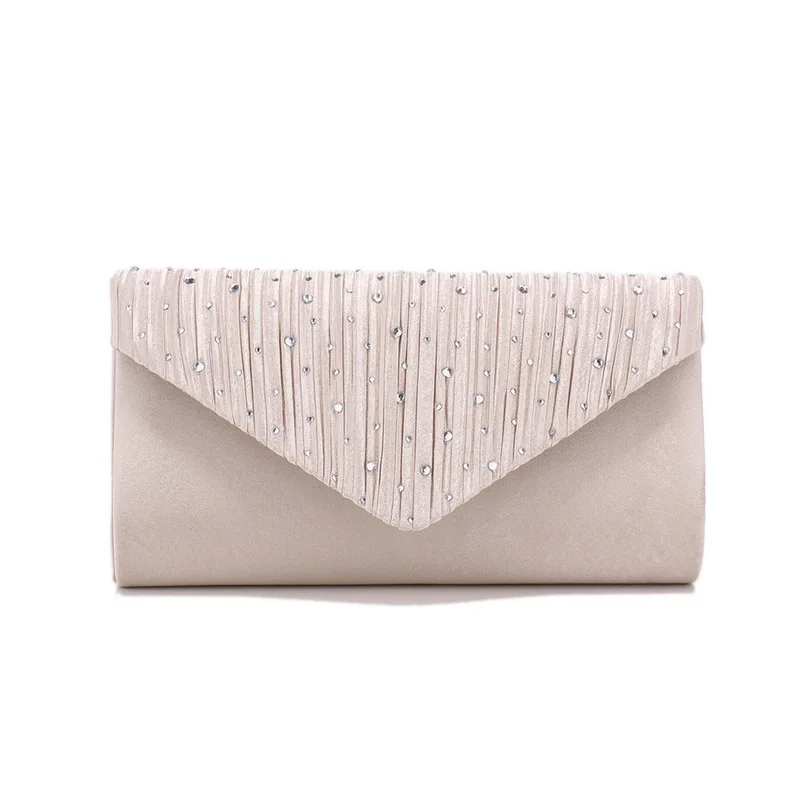 

Трендовая вечерняя сумка со сверкающими бриллиантами, модная плиссированная атласная ткань-конверт, клатч, банкетное платье, вечерняя сумка