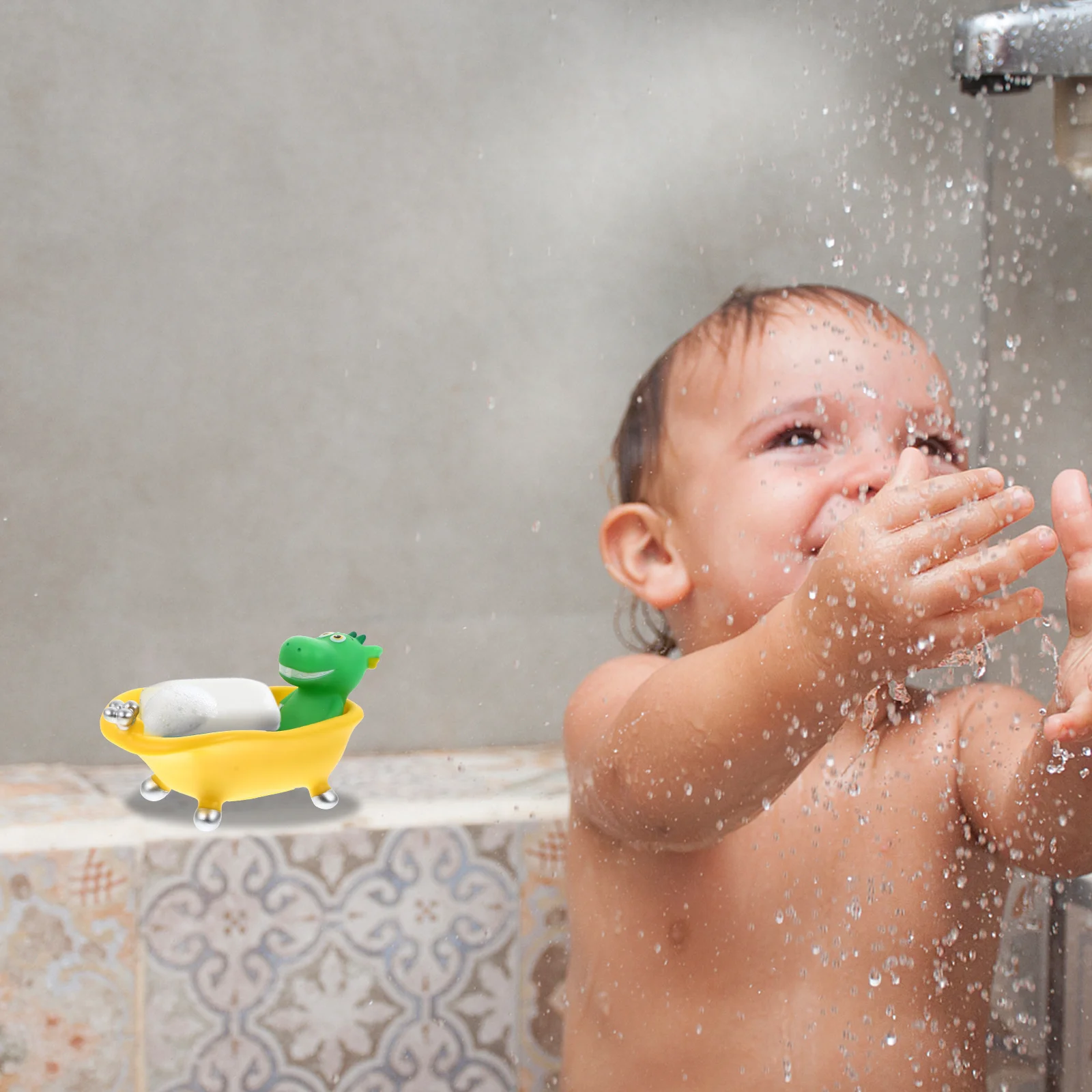 1 szt. Pojemnik na mydło w kształcie dinozaura, wodoodporny pojemnik na gąbkę z odpływem, uniwersalny pojemnik do użytku domowego, pojemnik na mydło z motywem kreskówkowym.