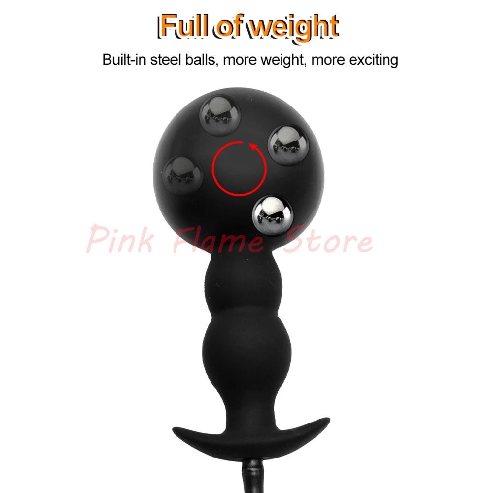 Inflatable Huge Anal Butt Plug Built-in Steel Ball Women Vaginal Anal Dilator Expandable Silicone Prostate Massager Men Sex Toys