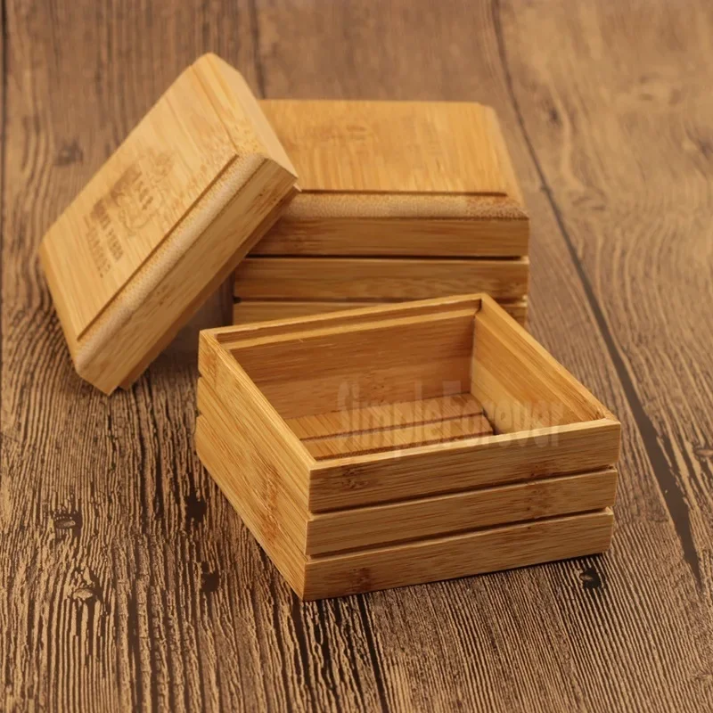 50pcs New Japanese Style Bamboo Soap Box Household Necessities 8.5*5.5*8CM