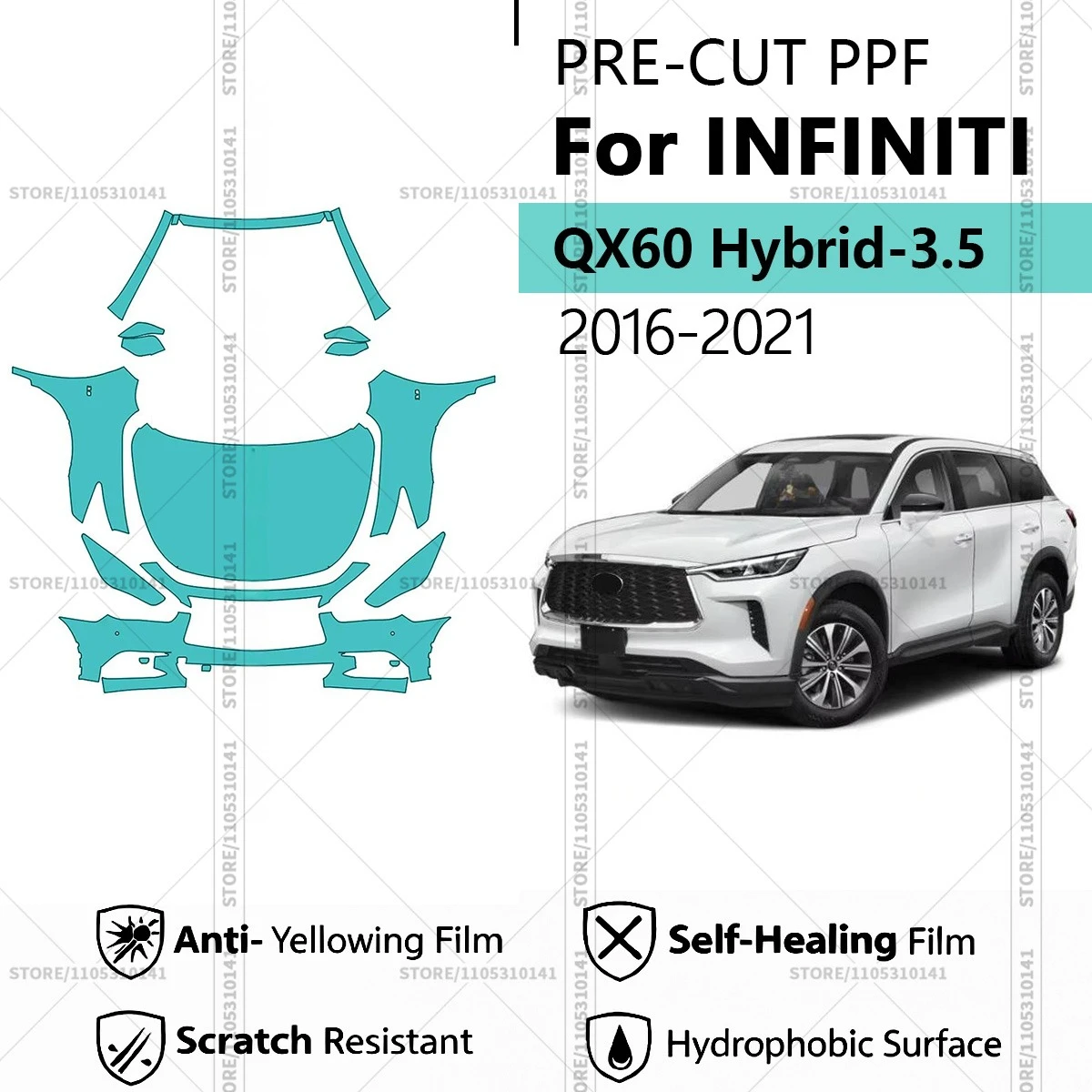 

Предварительно нарезанная прозрачная защитная пленка PPF для автомобиля, комплект для передней части для INFINITI QX60 Hybrid-3.5 2016-2021