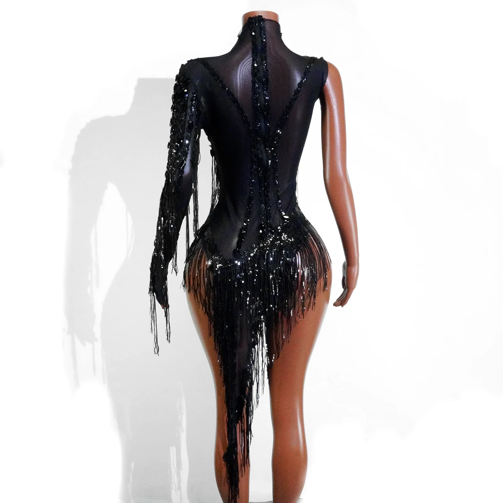 여성용 섹시한 오프숄더 드레스 라인스톤 태슬 댄스 공연 및 생일 파티 나이트클럽 가수 드래그 퀸