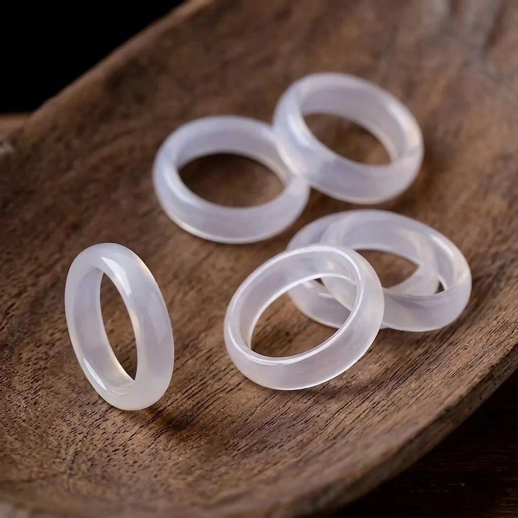 6mm Colorful Natural Agate Gemstone Rings for Women White Green Black Chalcedony Band Ring Lucky Fengshui Jade Jewelry Size 6-9 view 6