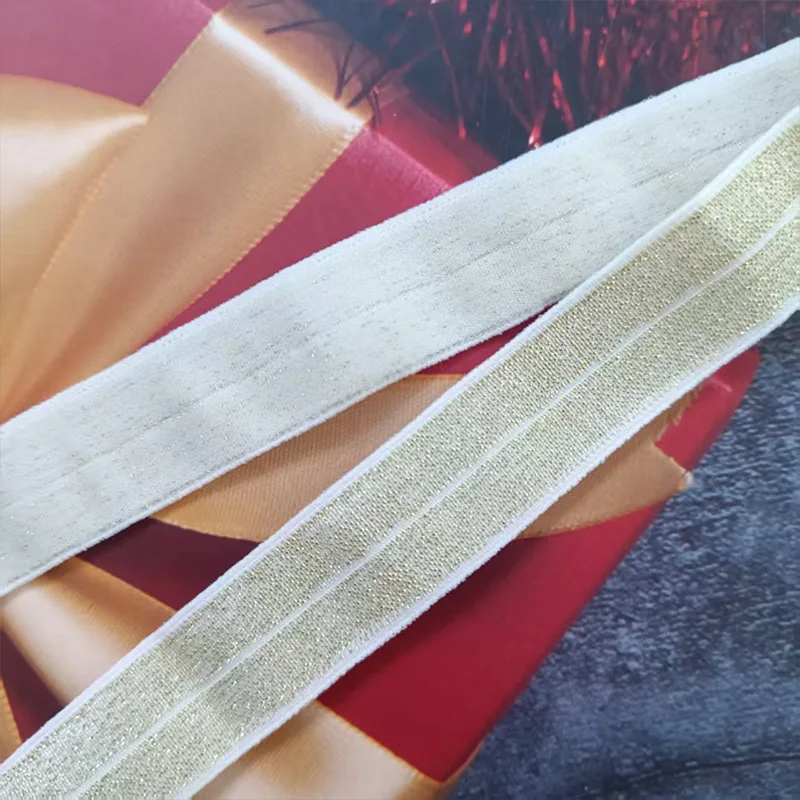 Gold Silver Lurex Fold-Over Elastic Band for DIY Hair Accessories Clothing Underwear Swimwear Hem Sewing Supplies view 3