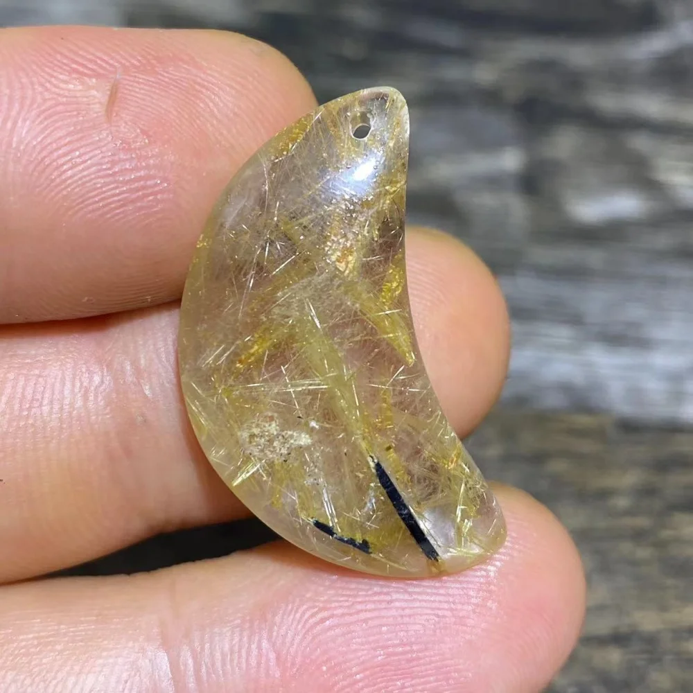 Crystal Natural  Pendant  Moon Gold Rutile Mini Flash Quartz Stone  Mini Quality Healing Reiki Minerals Beauty Home Decoration
