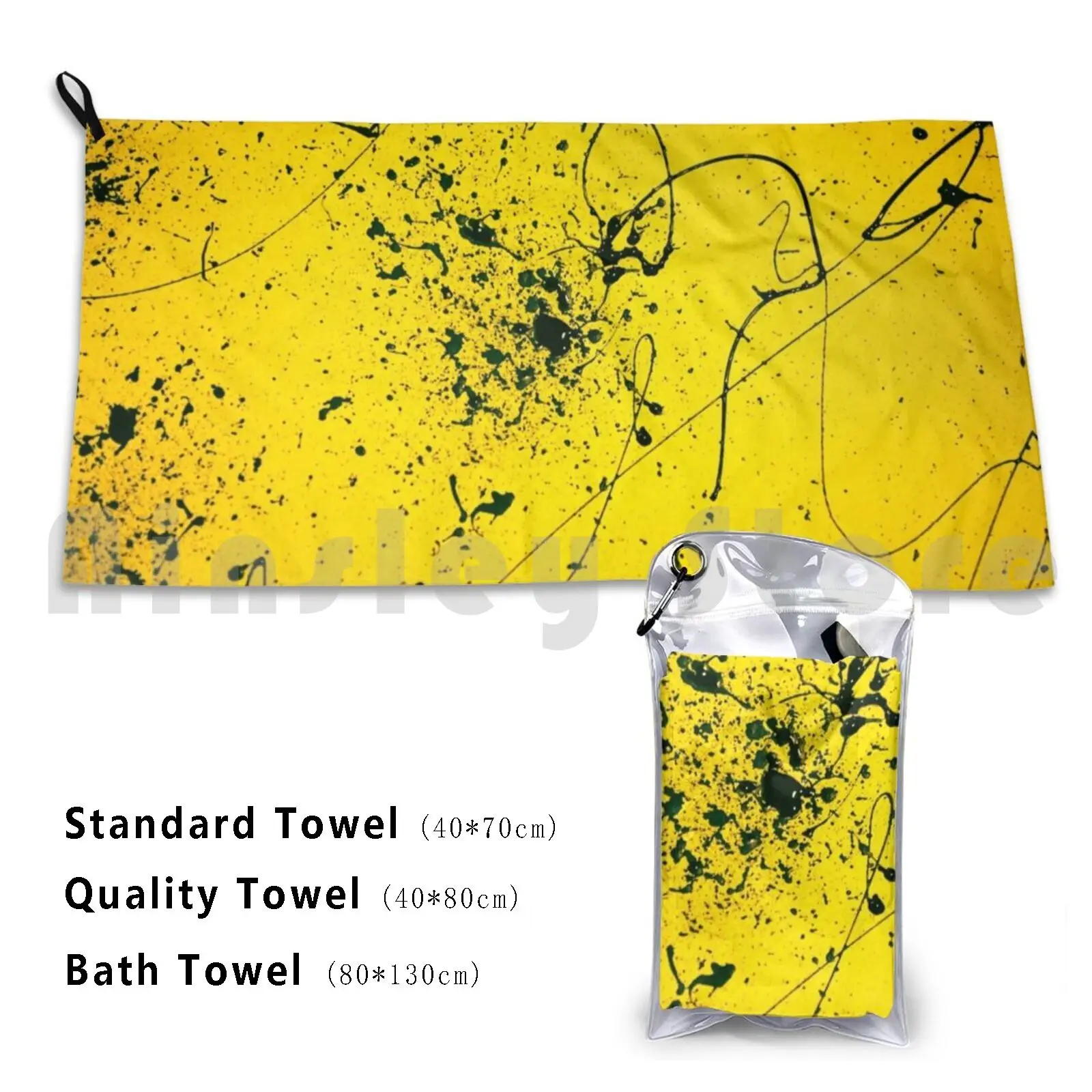 Bumblebee Custom Towel Bath Towel Yellow Black Abstract Jackson Pollock Splatter Modern Contemporary Action