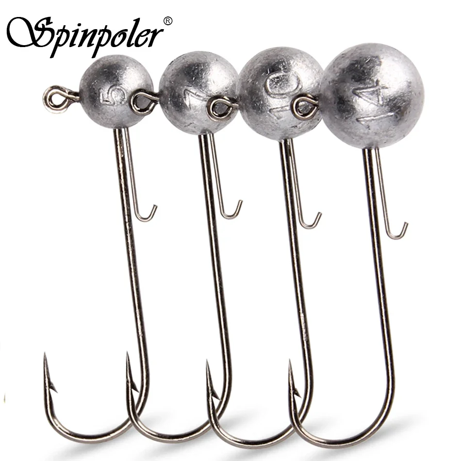 Spinpoler 5g 7g 10g 14g têtes de gabarit crochet de pêche longue tige boule ronde en acier à haute teneur en carbone longue pour leurre souple accessoire de ver 4 pièces