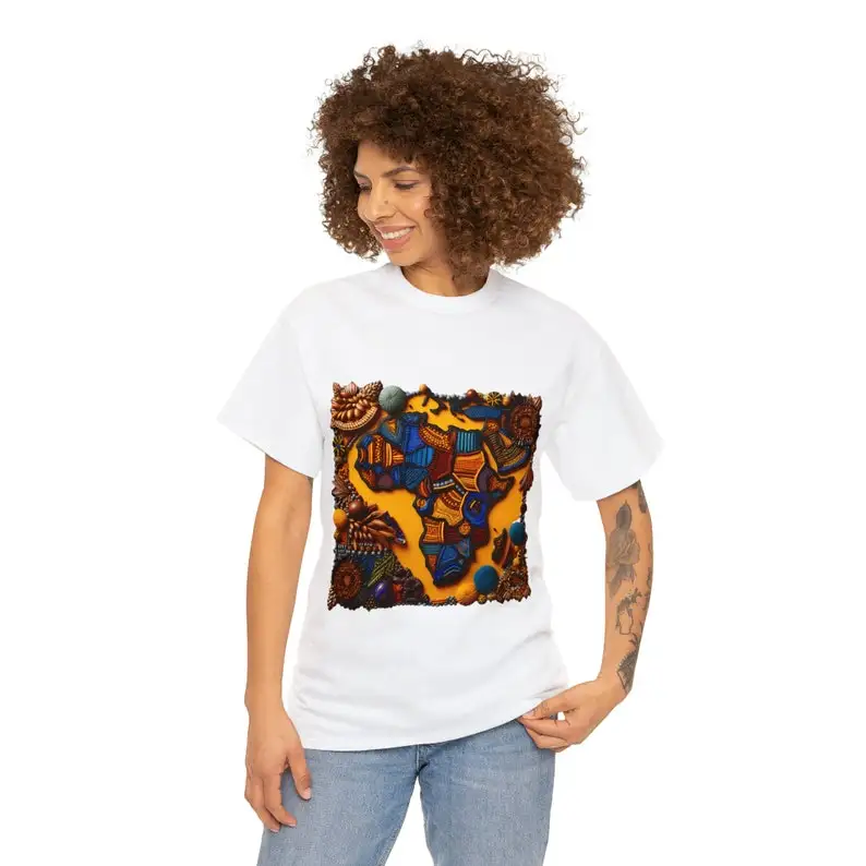 African continent t-shirt Unisex Heavy Cotton Tee, African Treasures Vibrant Map of Africa Shirt