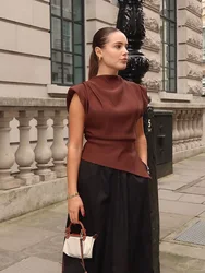 HH Woman's Summer Casual Asymmetrical Tops 3 Color Solid O-Neck Sleeveless Back Zipper Female New Fashion Slim Tops Mujer