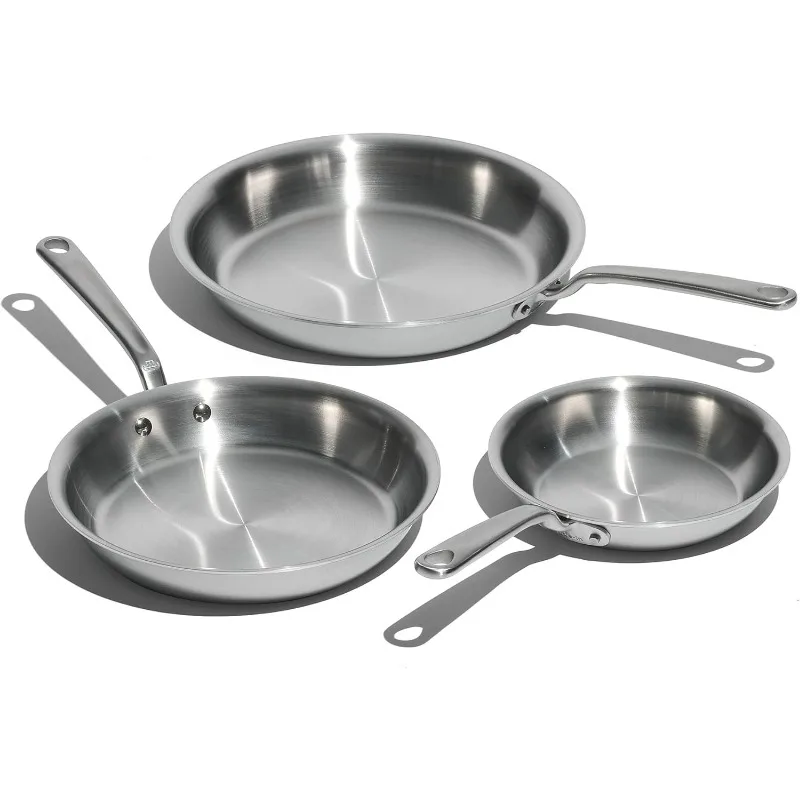 

Cookware - 3-Piece (Includes 8",10",12") Stainless Frying Pan Set - 5 Ply Stainless Clad - Professional Cookware