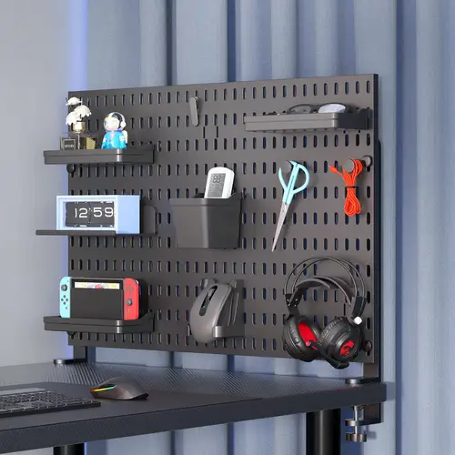 Organizador de tablero perforado de escritorio: almacenamiento vertical con soporte para auriculares – Sala de juegos imprescindible, actualización de escritorio