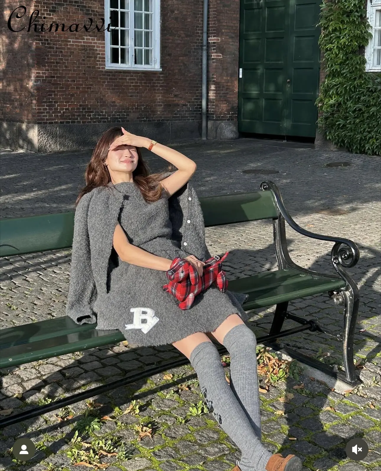 

New 2026 Spring Korean Style Solid Color Simple Knit Sweater Japanese Fashion Letter B Round Neck Loose OL Long Sleeve Sweater