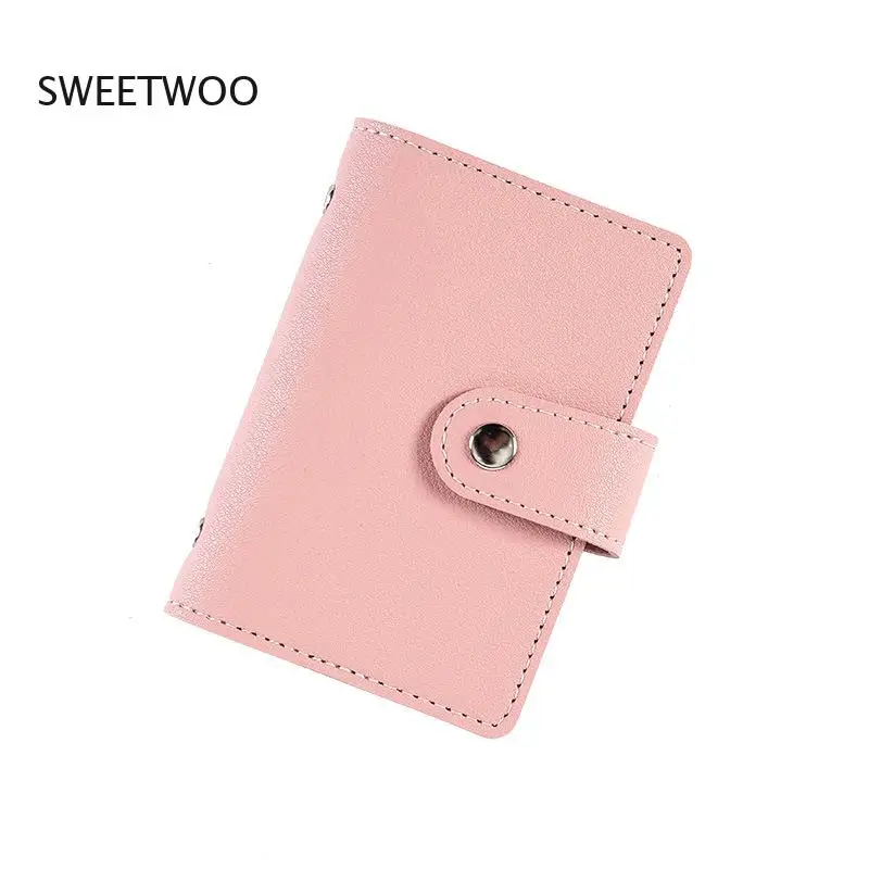Multi-Color Snap-Closure Card Holder, Pu Leather Compact Credit Card Organizer