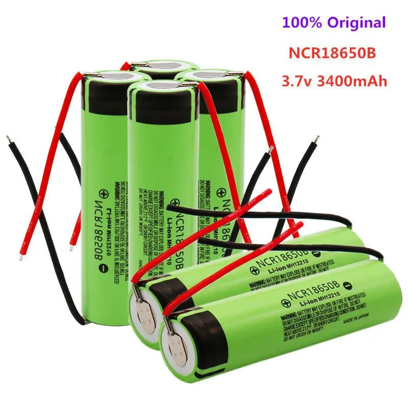 Original Panasonic 18650 battery 3.7v 3400mah ncr18650b rechargeable lithium battery 18650 battery+Panasonic 18650 DIY cable