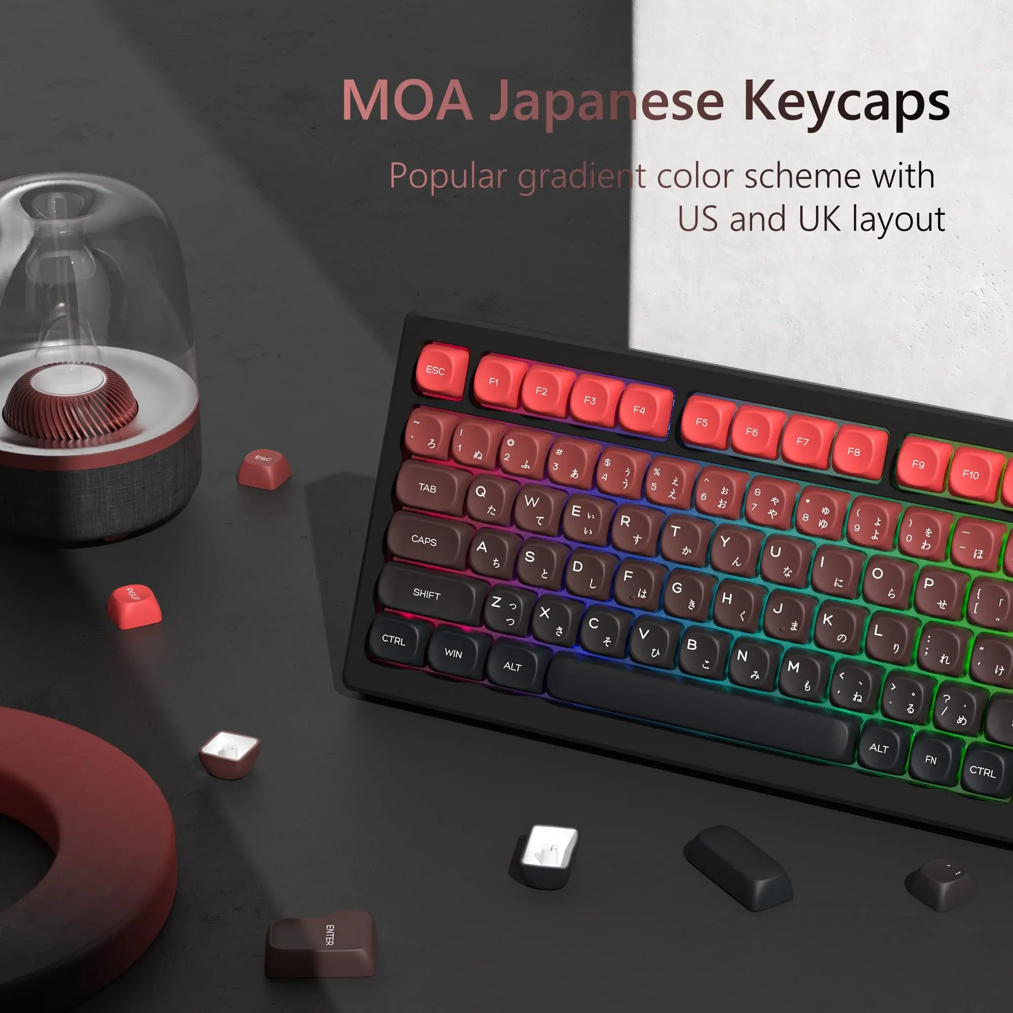 134 Keys Gradient Red Dye-Sublimation PBT Keycaps MOA Profile Japanese Keycaps Custom Keyboard Keycaps for MX Switches Keyboard