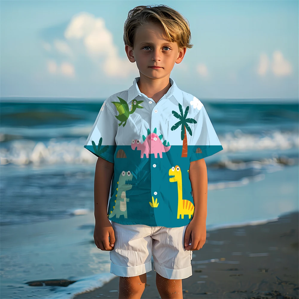 Children's Clothing Boy's Shirt Short Sleeve Children's Blouses 3D Dinosaurs Print Casual Cartoon Kids Clothes 2024 Girl Summer