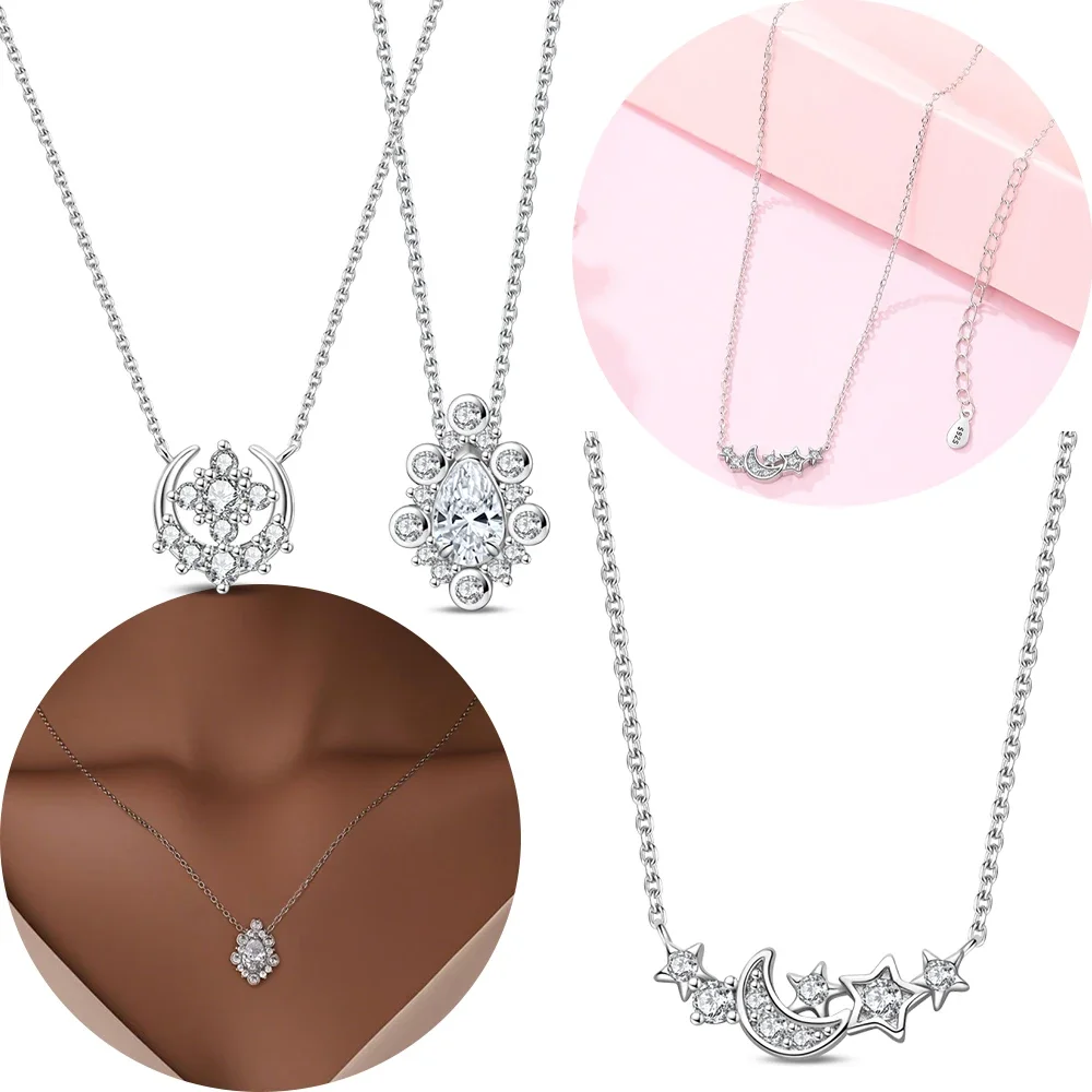 

Moon Star Necklace Woman's Pear Drop Necklace Original S925 Silver Anniversary Delicate Fine Gift Accessory Necklace