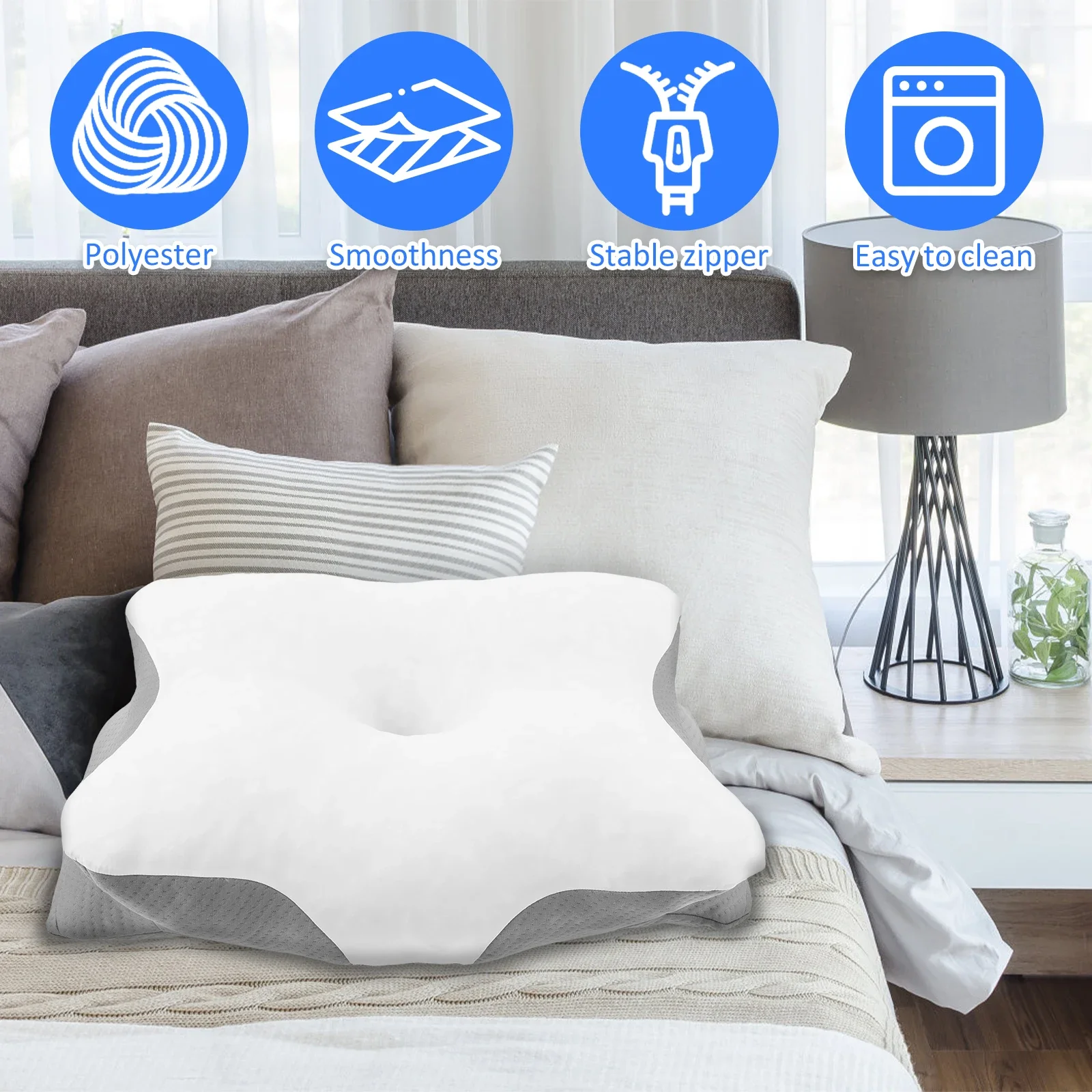 Memory Foam Cervical Pillowcase Butterfly Shaped Neck Pillows Cover Smooth Soft Pillowcase（Only Pillowcase）