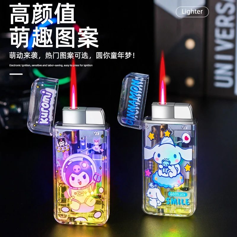 

Dazzling Flashlight Hello Kitty Red Flame Lighter: Ignite Your Style, Kuromi Sanrio Windproof Gas Lighters Cigarette Accessories