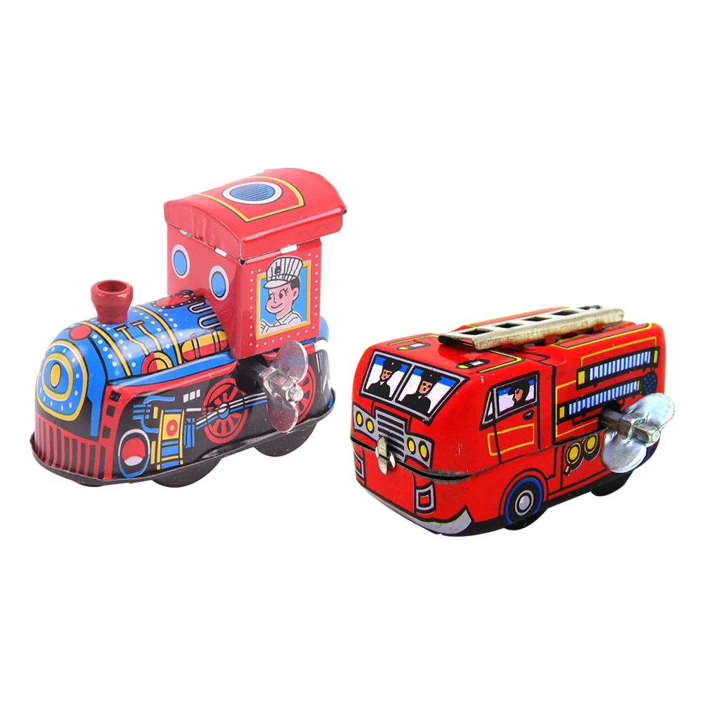 2 Pcs Clockwork Tin Toy Train Playthings Wind up Funny Toys Vintage Wind-up Classic