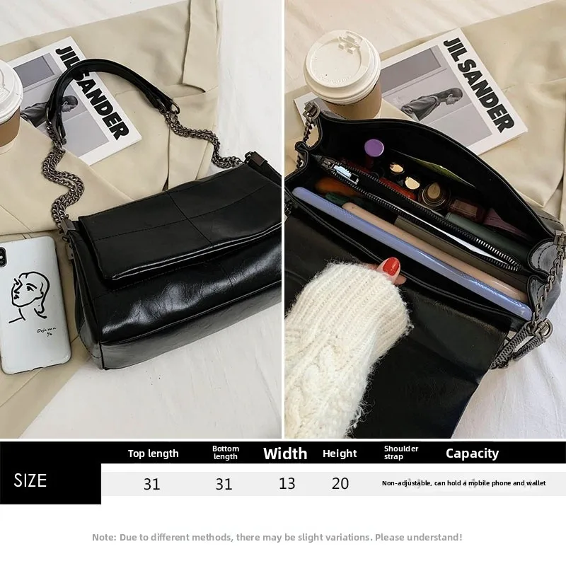 

Large Capaci Commuter Chain Tote Bag Women's Faion Underarm Bag Spring Summer New Sle Soft Surface Pure Color Casual Cr...