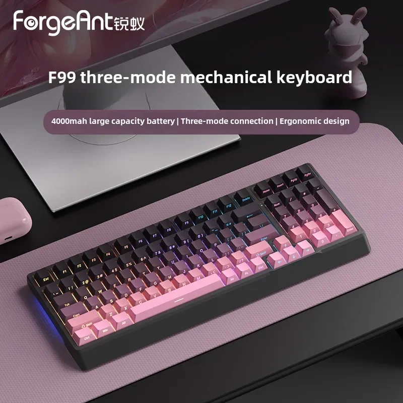 F99Pro Mechanical Keyboard Wireless Three Mode 98 with Bluetooth Office Gaming Engraved Side Engraved  Full Key No Punch