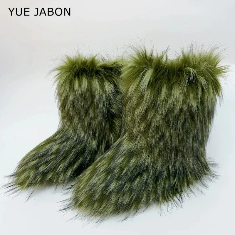 

Женские ботинки из искусственного меха, зимние пушистые плюшевые теплые зимние ботинки до середины икры, роскошные модные меховые ботинки, удобная уличная обувь на плоской подошве