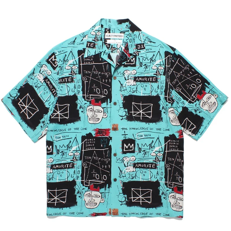 Street Vintage WACKO MAIRA Hawaii Short Sleeve Shirt Fashion Graffiti Hand-painted Pattern Summer Casual Hip Hop Brand Shirt