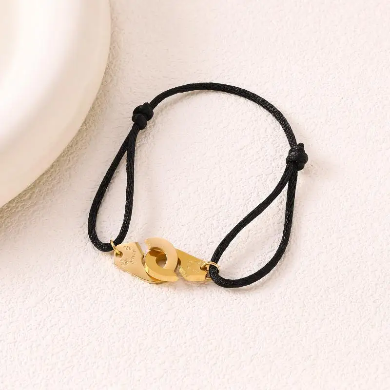 Stainless Steel Lace Up Rope Handcuff Bracelet Adjustable Size Unisex Custom Logo Waterproof Jewelry for Anniversary Gift