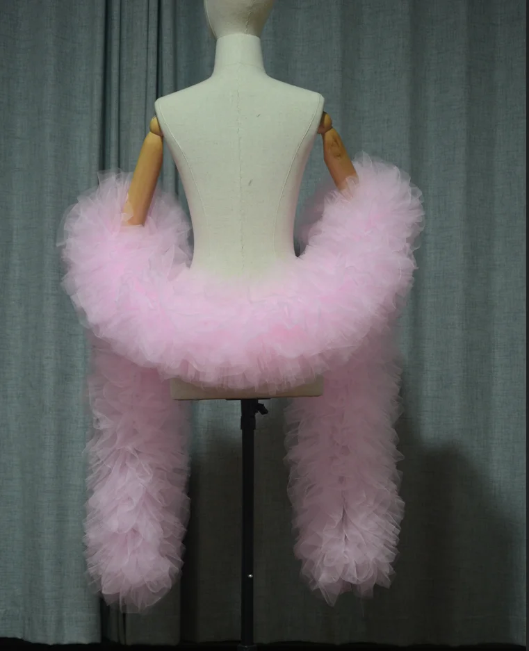 Fashion Stage ball party Club bruids Tule Boa Ruffle sjaal wrap Aangepaste kleur bruiloft accessoires cape