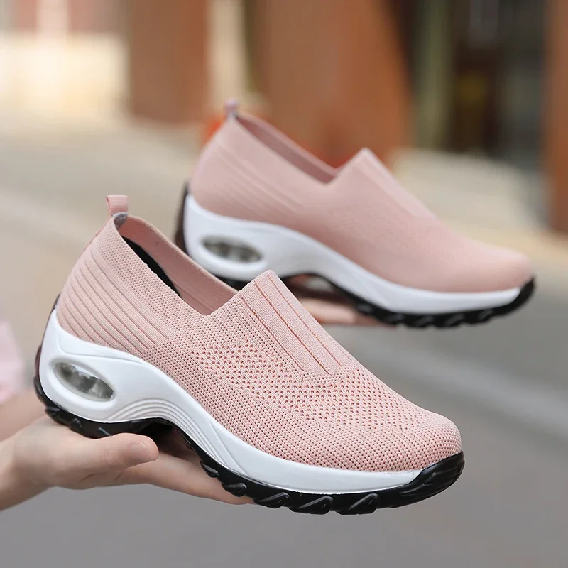 Air Cushion Slip-On Women Walking Shoes Orthopedic Diabetic Ladies Platform Mules Mesh Lightweight Slippers Wedge Female Sneaker