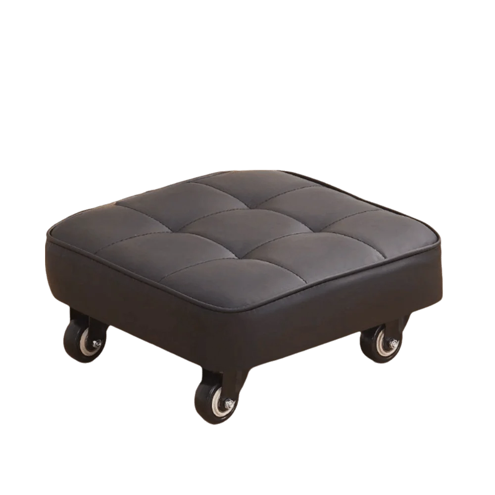 Upholstered Swivel Caster Stool Rounded Edges Stitched Low Sliding Bench Square Shape Portable Wheeled Short Bench Grout Work