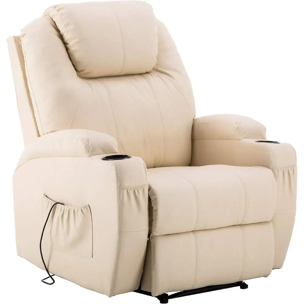 

Electric Massage Chair with Recline, Vibration, and Heating, Cream White