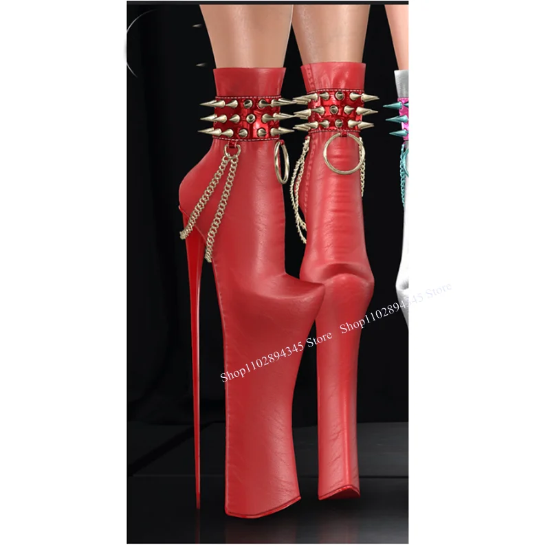 Black Chain Rivet Mid Calf Boots Thin High Heel Pointed Toe Fashionable Cool Sexy Western Winter Woman Shoes Zapatilla Mujer