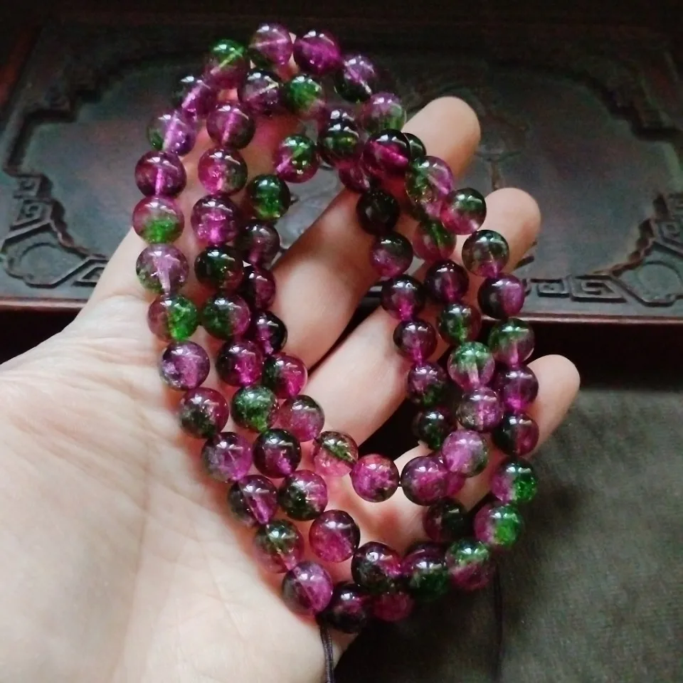 Multicolor Red Green Round Beads Polished Transparent Crystal Loose Beads Handmade Woven Bracelet Craft Accessories