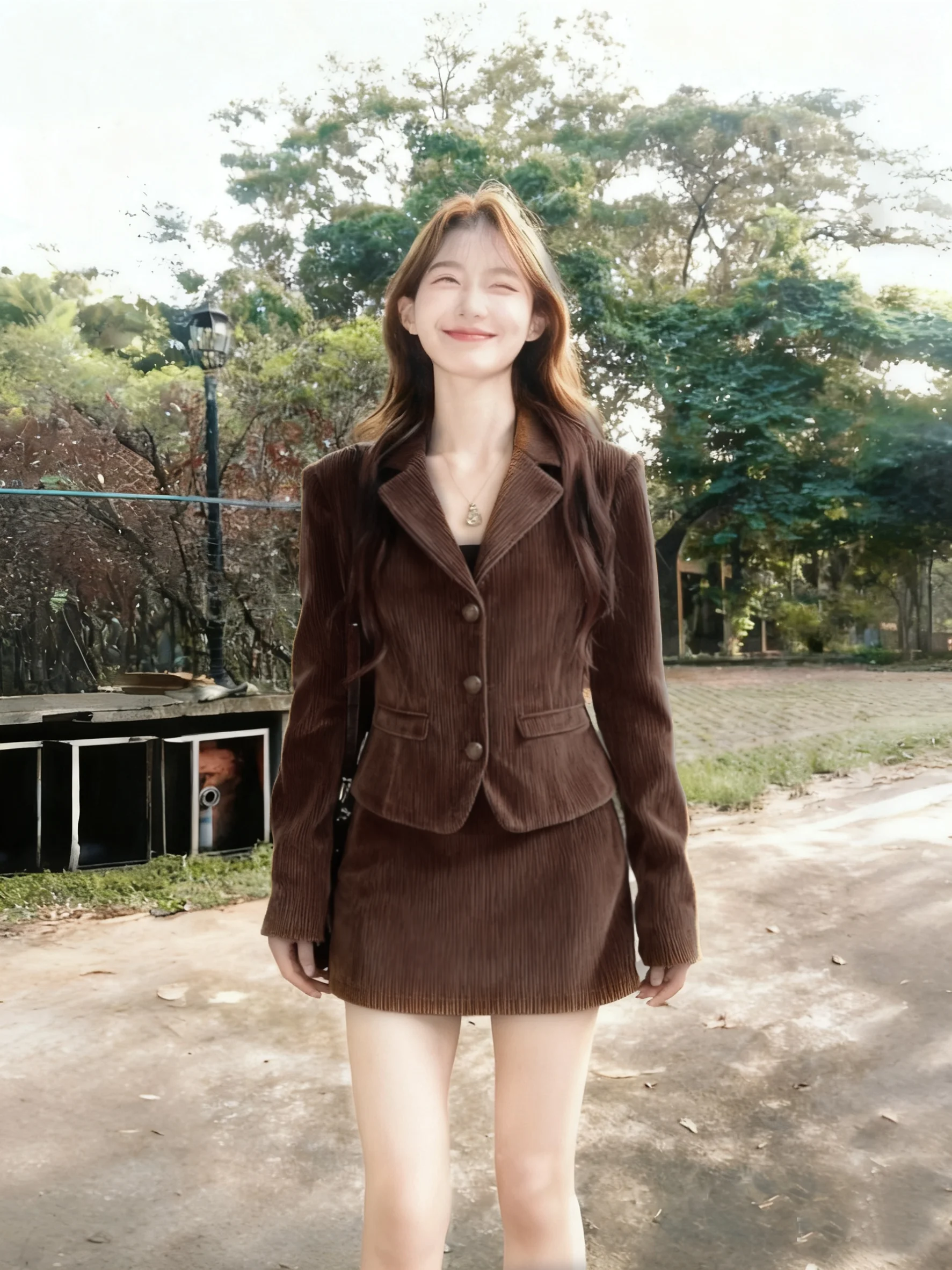 

Hebe Style Short Suit Jacket Women's Bodycon Skirt Autumn Winter Warm Fleece Two-Piece Set French Style Fashionable