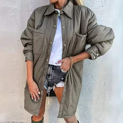 Women's Clothing Long Jacket Parka Single Breasted Long Sleeve Autumn Winter Solid Color Pockets Coat Jackets