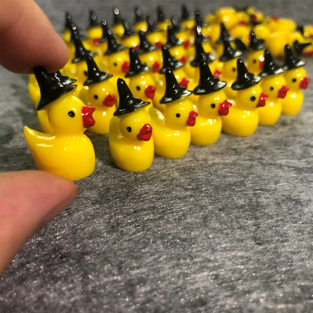 5/10pcs Mini Resin Halloween Witch Hat Duck Miniatures, Tiny Fairy Garden Ornament, Micro Landscape DIY Craft Decoration