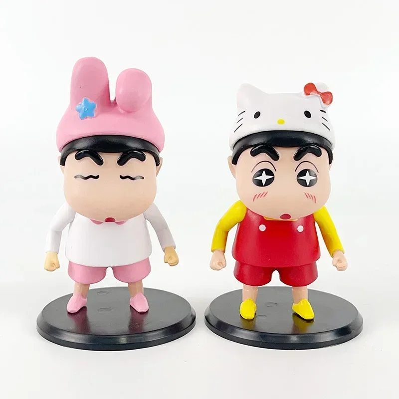 Crayon Shin-Chan Figuras Anime, Q Versão Toy, Hand-made Egg Vending Machine Modelos, Decoração do quarto, Boneca Ornamento, Presentes, 6Pcs