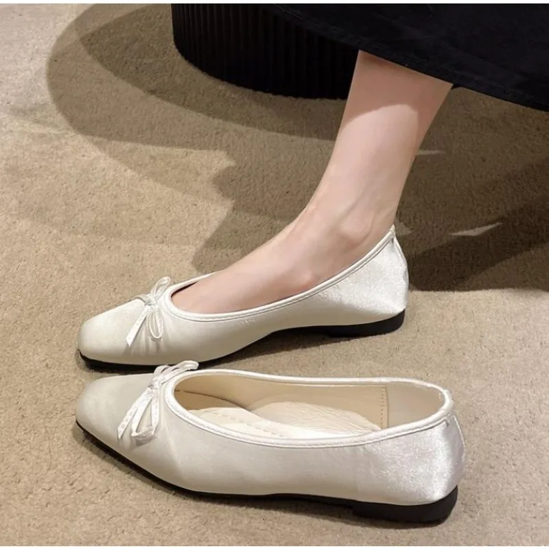 

New Style Fashion Bowtie Flat Shoe Women Ballerinas Square Toe Slip on Ballet Flat Loafers Moccasins Ladies Casual Comfort Shoes