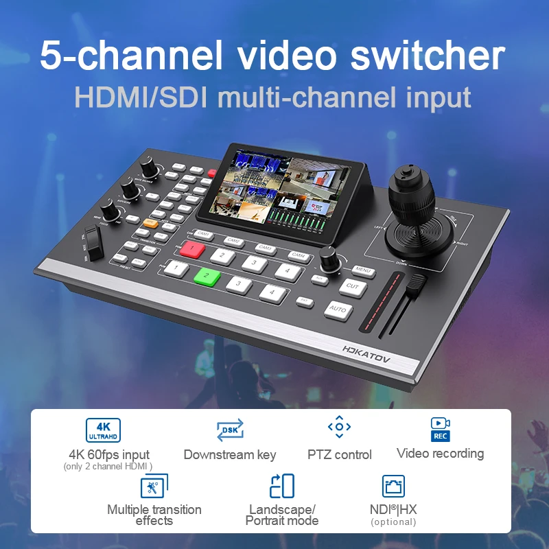 Live Production Mixer Multi Camera 5 Channels Video Switcher With PTZ Camera Control Broadcast Switcher Support Live Streaming