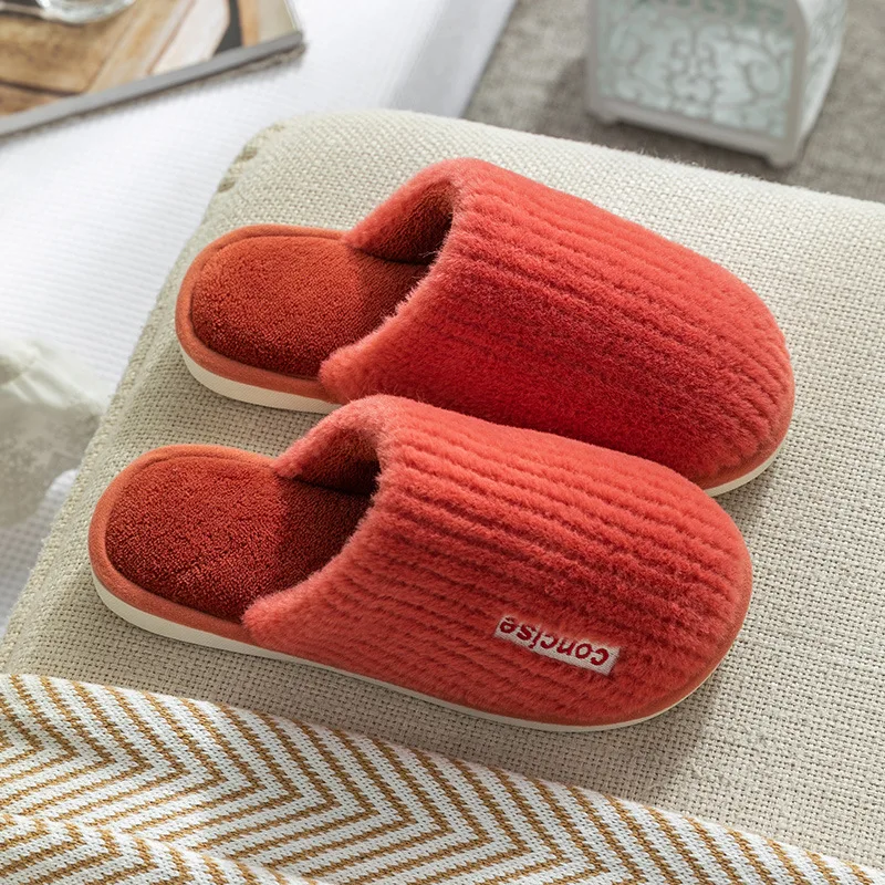 Fashion Couple Winter Toe Wrap Warm Plaid Cotton Slippers Soft Sole Slides Men Women Indoor Floor Flat Home Non-slip Shoes