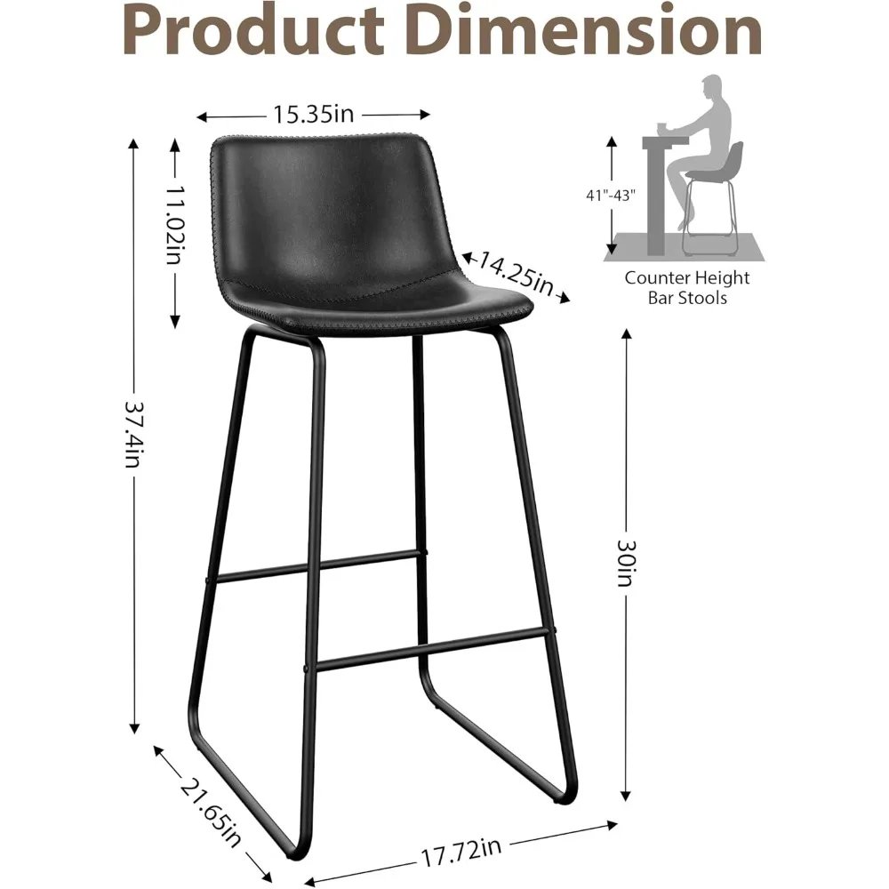 طقم مقاعد بار بارتفاع عداد مكون من 3 قطع، 30 بوصة من الجلد الصناعي الحديث مع مسند ظهر وأرجل معدنية ومسند للقدمين للمطبخ أو الطعام #2